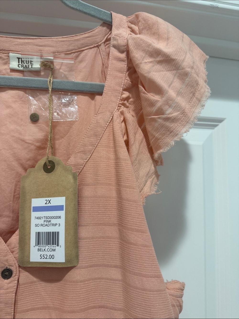 True Craft Peach Button-Front Ruffle Sleeve Dress - Picture 2 of 4
